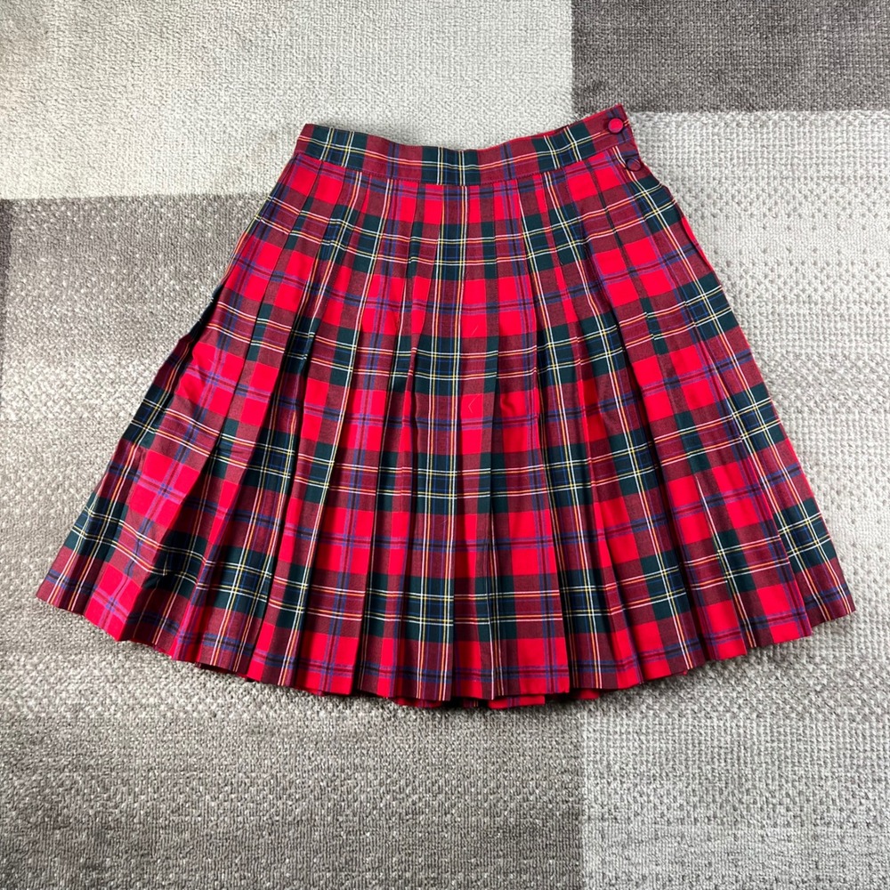 Vintage GAP Red Plaid Pleated Skirt Size 7/8 Rayon Tartan Schoolgirl 27X22
